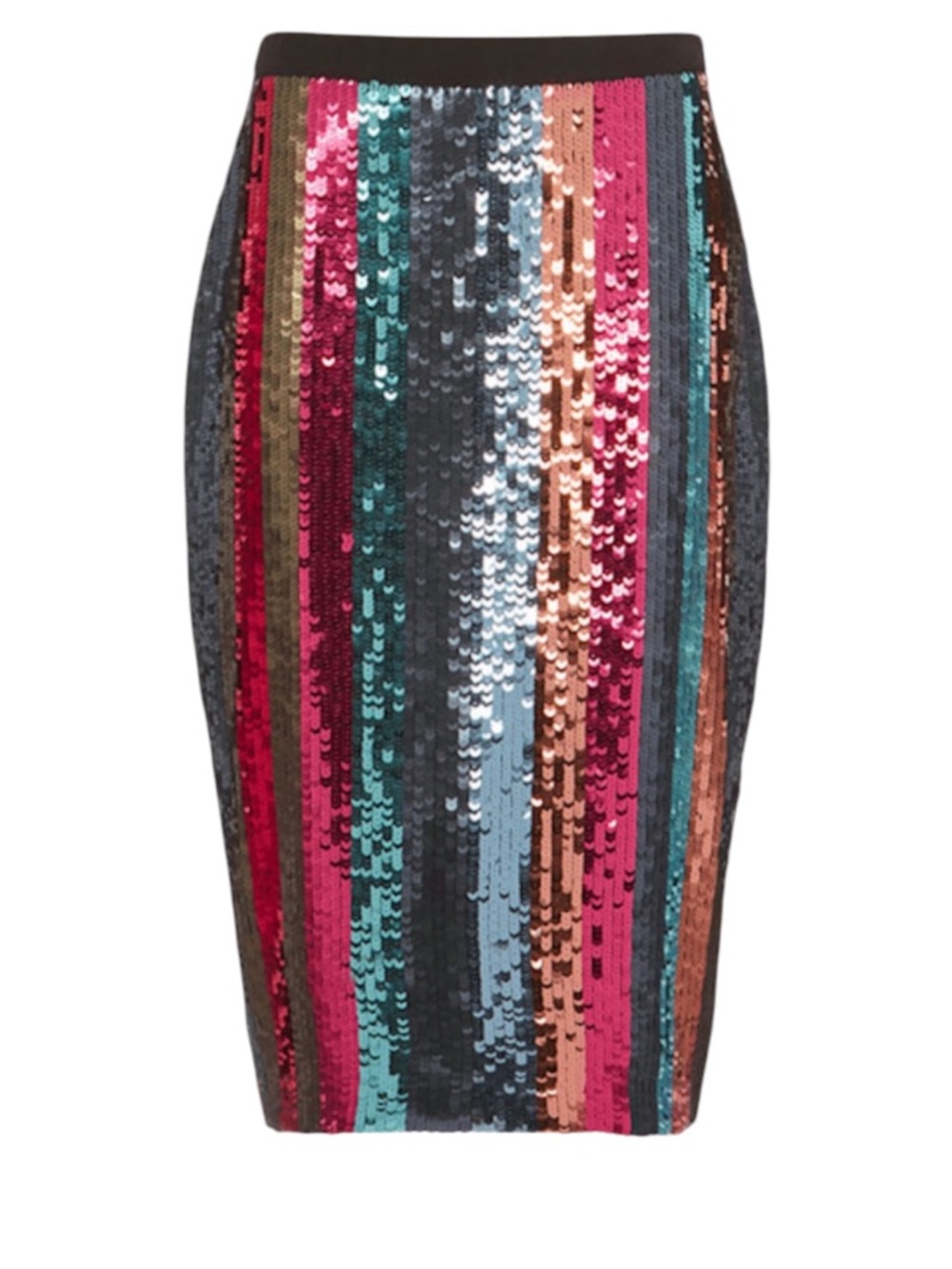 Tanya Taylor Sequin Pencil Skirt Multicolor Stripe Midi Size 8 Party Holiday